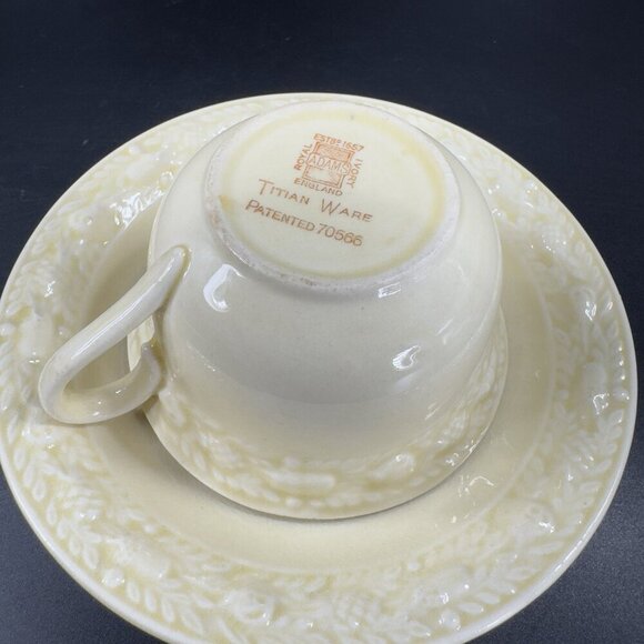 Antique Adams Titian Ware Royal Ivory Della Robbia Teacup Saucer Set Porcelain - Picture 7 of 16